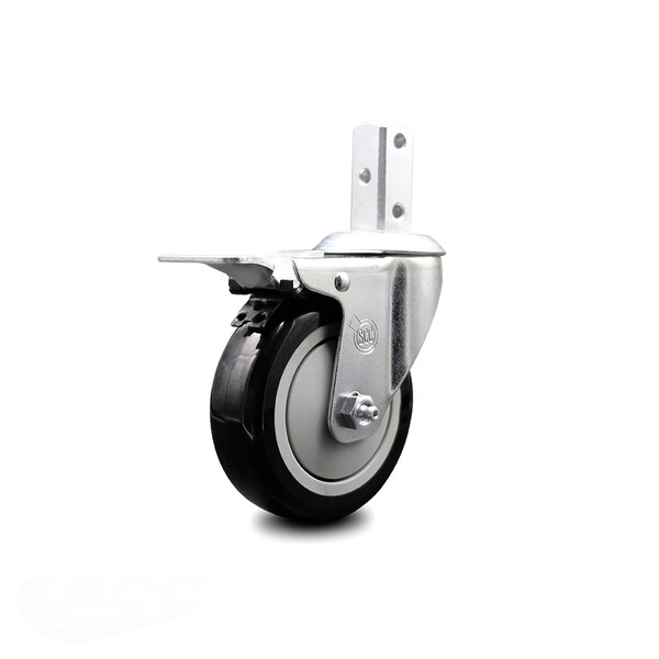 4 Inch Black Poly Wheel Swivel 7/8 Inch Square Stem Caster with Total Lock Brake
